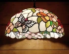 ORIGINAL Dale TIFFANY Vintage, Stained Glass Hanging Light 15"W Butterflies