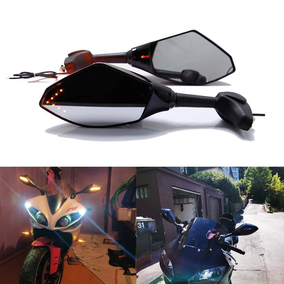 For Kawasaki Ninja ZX12R ZX10R ZX9R ZX6R Motorcycle LED Turn Signals Mirrors DMS Foto 2 de 4