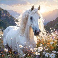 Tile Mural White Horse in Flower Meadow Nature Kitchen Bathroom Wall Backsplash
