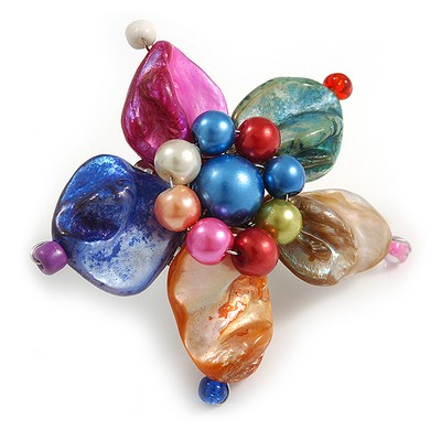 Bunte Muschel und Kunstperlen Blumenringe (silberfarben) - 50 mm Durchmesser