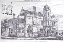 1881 : A HOUSE AT EWHURST, SURREY. ASTON WEBB, ARCHITECT. AN ORIGINAL PAGE FROM