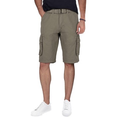 RAW X Mens Belted 12.5'' Inseam Knee Length Cargo Shorts, Stone, Size 46 Gray
