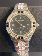 Armitron Women 75/3689SV Pave Black Dial Silver Tone Quartz Women's New Battery