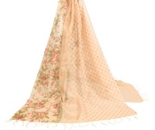 Sushila Vintage Beige Indian Dupatta Art Silk Woven Floral Long Stole Scarves