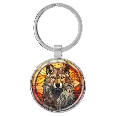 Enthoozies Wolf Mosaic Animal Nature Western Domed Keychain Backpack Pull - 1.5