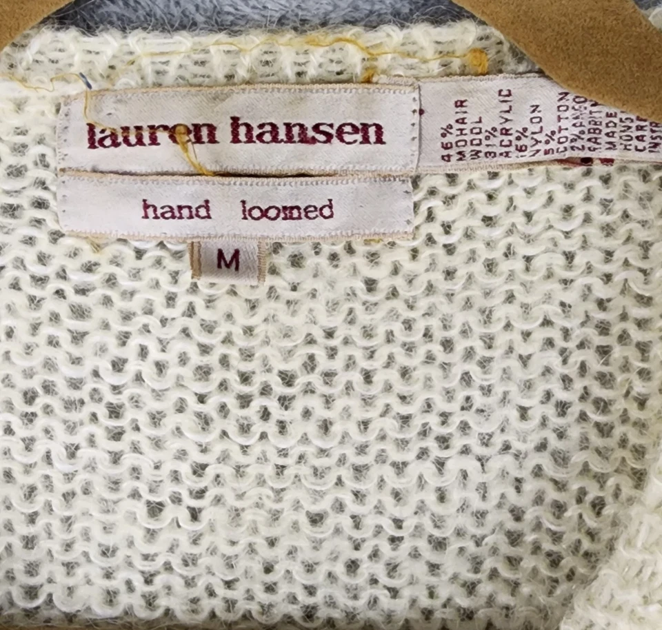 Suéter Lauren Hansen Mujer Mediano Crema Abotonada Telar a Mano Cárdigan Vintage Foto 3 de 4