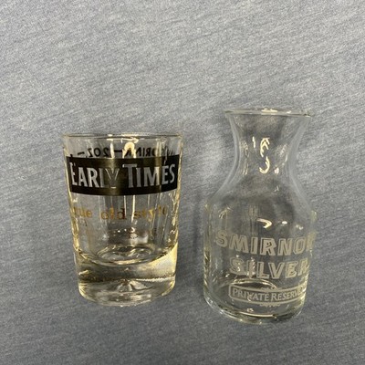 Vintage 3'' Early Times Kentucky Bourbon Whiskey 2 oz shot glass Smirnoff 4 oz