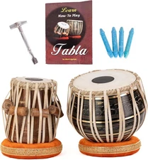 QUEENBRASS Black Brass Tabla Set with Bag, Hammer, Gatta & Full Kit – Engraved