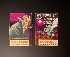 1960s STRICTLY FUN Candy & Toy CUT BOX 2 Cards MONSTER &DEVIL rare vtg Four Star