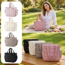 Portable Quilted Lunch Bag Thermal Pouch Large Capacity Insulated Lunch Tote Bag