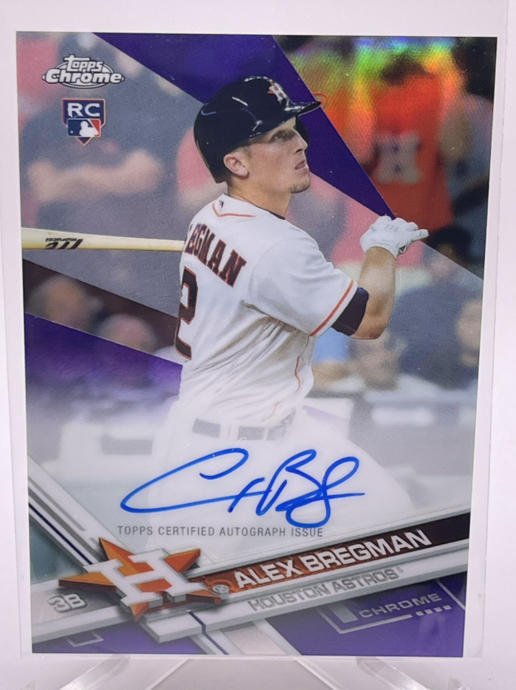 2017 Topps Chrome Purple Refractor /250 RC Autograph Alex Bregman #RA-AB On Card