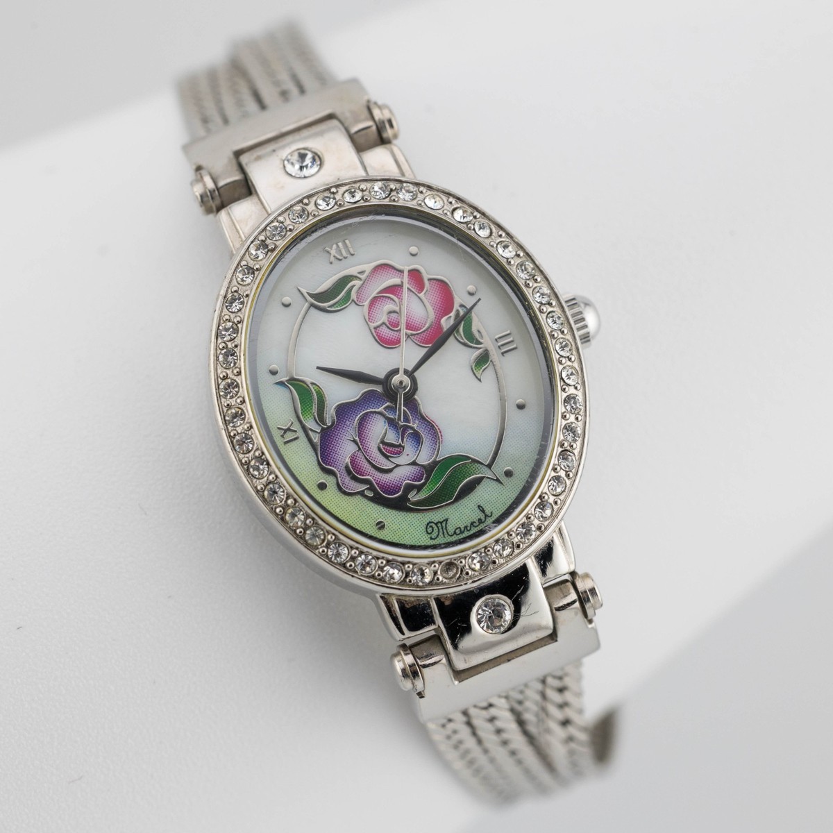 Marcel Drucker Quartz Marcasite Green Cabochon Hidden Dial Watch New Battery Stainless Steel Case Analog Marcel Drucker Wristwatches for  main image 2