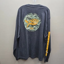 Aftco Mens Long Sleeve Fishing T-Shirt Graphic Logo Outdoor Hiking Gray SZ Large