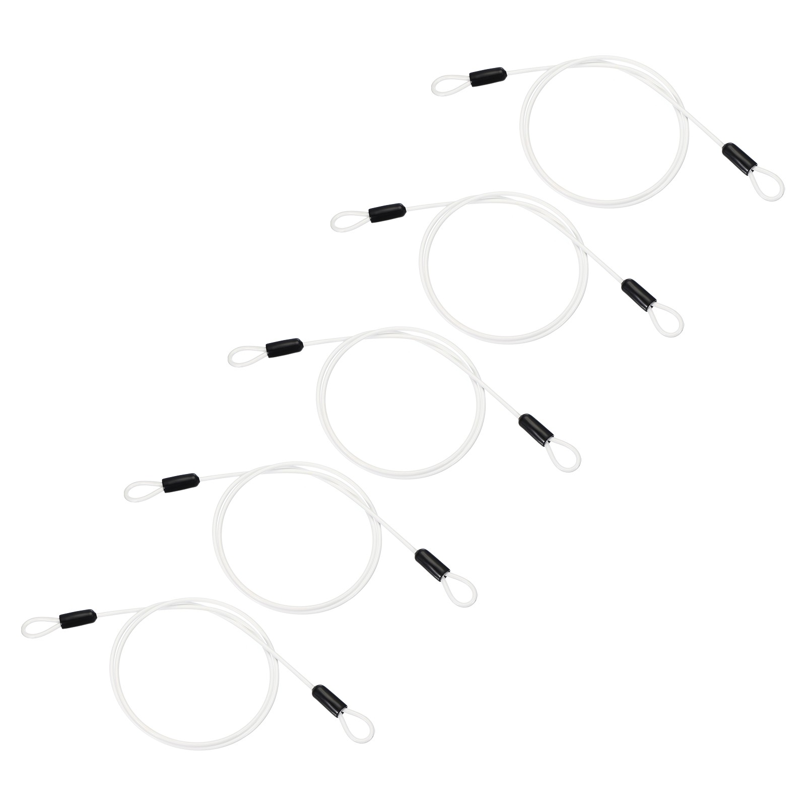 5 Pcs 3/16" Dia 5 ft (60") Vinyl Stainless Steel Cable with Loops, White
