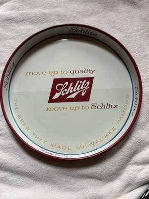 Vintage 1958 SCHLITZ 12'' Metal Beer Serving Tray Beer that Made Milwaukee Famous