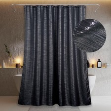 Black Sparkly Glitter Shower Curtain: Silver Metallic Shimmery Bling Shiny Te...