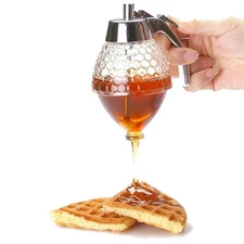 Honey Syrup Dispenser Pot Jar Press Dispenser Plastic Bee Hive Trigger Stand Hot