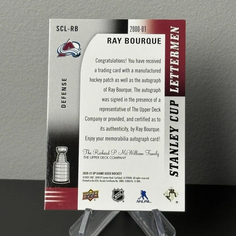 2020-21 Upper Deck SP RAY BOURQUE Stanley Cup Lettermen Auto Patch /5 "B" - Image 2 of 2