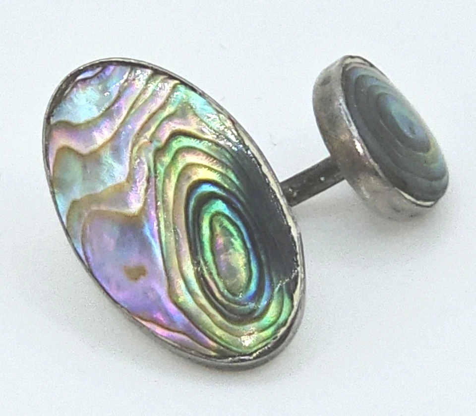 2 Pair Vintage Sterling Silver Cuff Links 1 W/Abalone + 1 W/Blue Enamel 11.1g - Image 3 of 4