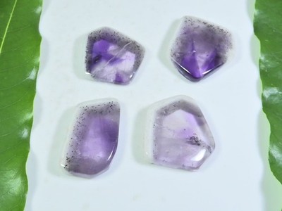 Natural Trapiche Amethyst Slice Fancy Cabochon Loose Gemstone 4 Pcs Lot