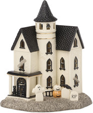 Vintage Halloween Light-Up Manor Figurine, 8.25-Inch, Porcelain Haunted House...