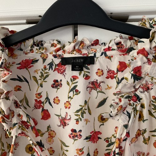 J. Crew Blouse Tie Neck Scalloped Trim Botanical Floral Print Long Sleeve Size M - Picture 6 of 10