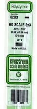 Evergreen 8203 Styrene Strip HO Scale 2 x 3" 14" Long pkg (10)