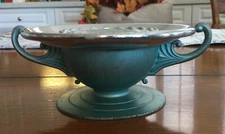 Unique Verdigris Patina Metal & Chrome made in England 1930’s ? 2-Piece Ashtray 