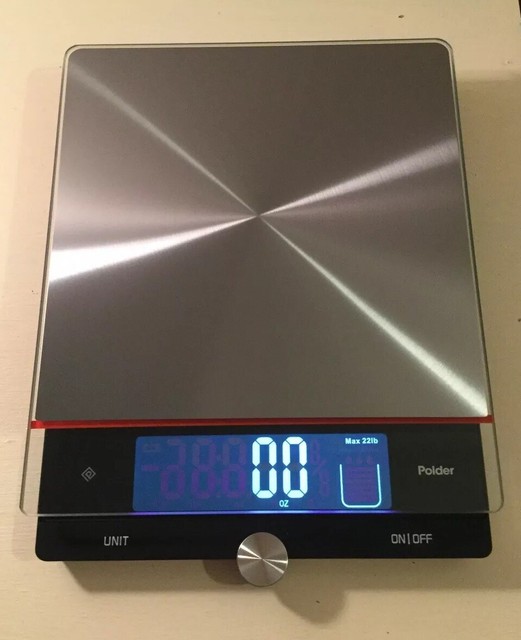 Polder Digital Stainless Steel Kitchen Scale 22 Lb Capacity For