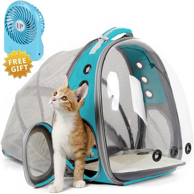 Cat Travel Backpack with Fan, Fit up to 12 Lbs, Space Capsule Astronaut Clear Bu