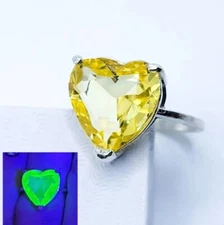 Sterling Heart Uranium Glass Ring Canary Yellow 925 Silver