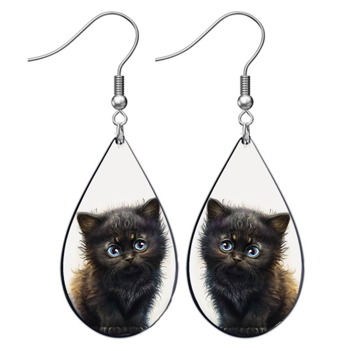 Black Cat & Moon Faux Leather Dangle Earrings – Lightweight, Handmade, Hypoallergenic For Women & Girls - View #8