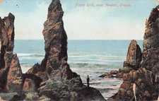 Newport OR Oregon - Boy standing near Finger Rock Vtg Postcard B46