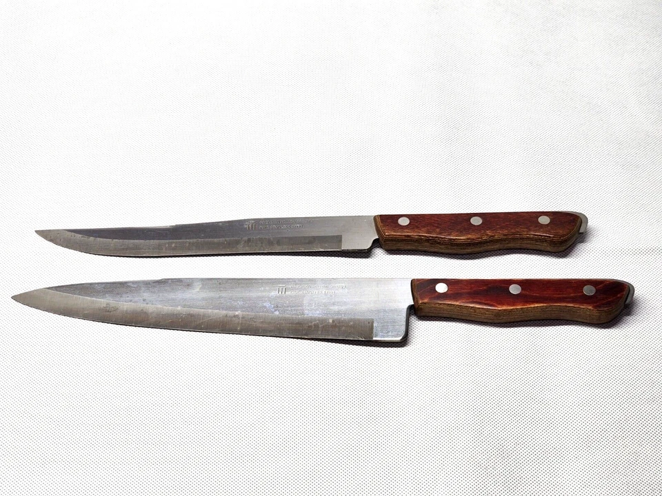 Vintage MAXAM STEEL Carving & Chef Knife Set - Orig. Box, Wood Handles FULL TANG - Image 4 of 4