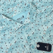 johnnie-O Kamp Printed Jersey Performance Golf Polo Peacock Size L Peacock Teal