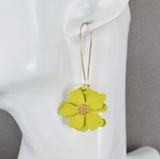 Yellow flower earrings 3d floral pendant 2 3/8" long lightweight daisy petals