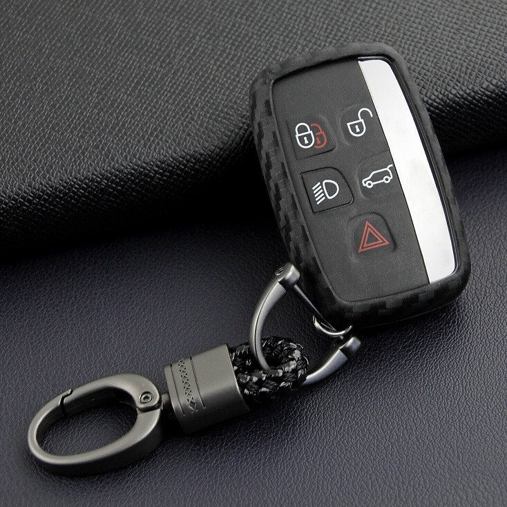 Carbon Fiber Style Key Fob Cover with Keychain - Black TPU Remote Smar