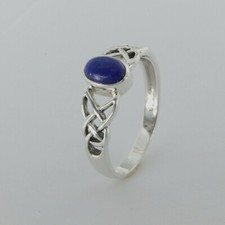 Size 7 - Natural Oval Celtic Blue LAPIS LAZULI Ring 925 STERLING SILVER 51