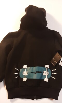 Tiny Tribe Baby Boy's Black Skateboard Printed Hooded Sweatshirt Hoodie Hoody 3T