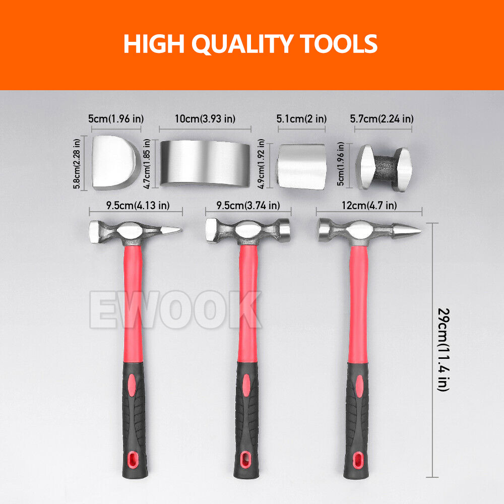 7X Car Body Repair Hammer & Dolly Kit Auto Panel Beating Dent Roller