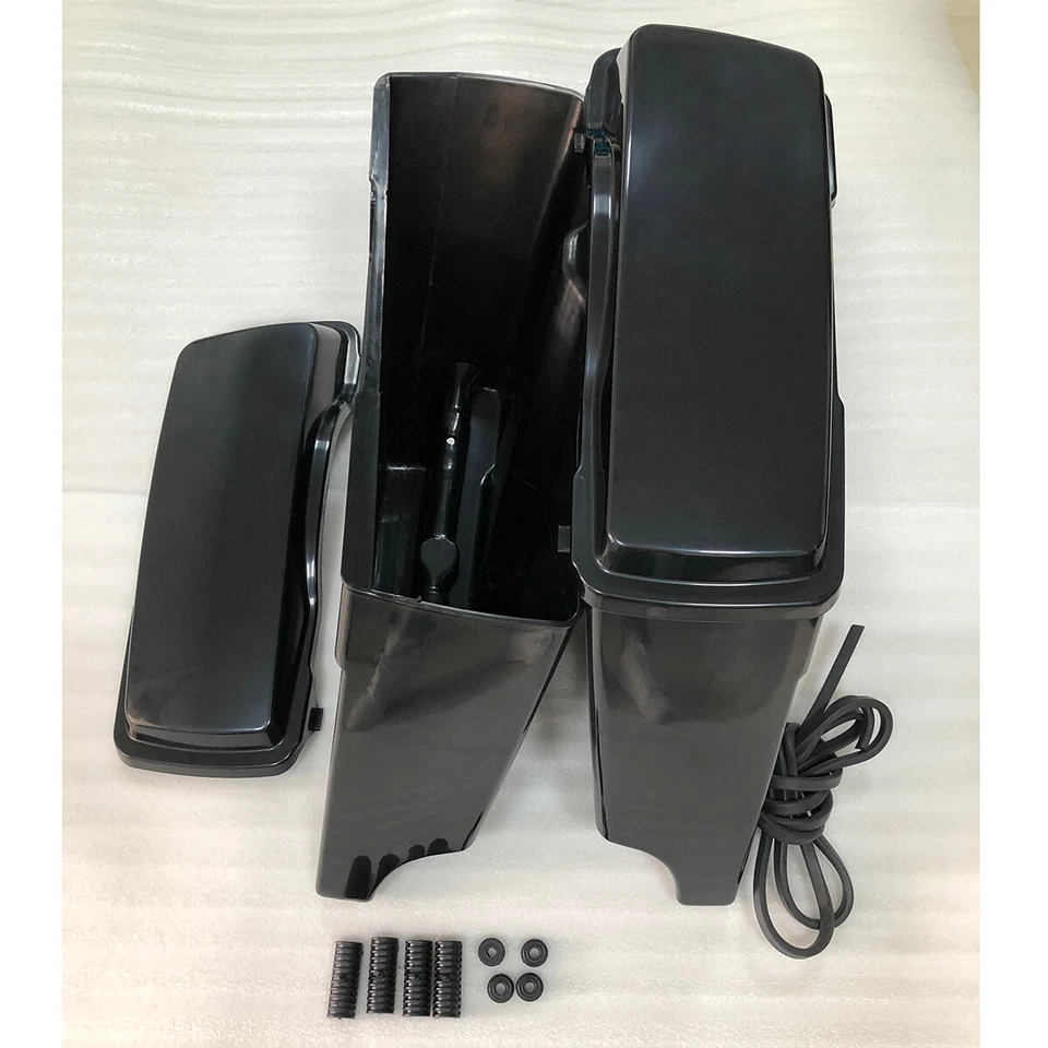 New Style Stretched Extended 5" Hard Saddle Bags Saddlebags For Harley Touring - Image 4 of 4