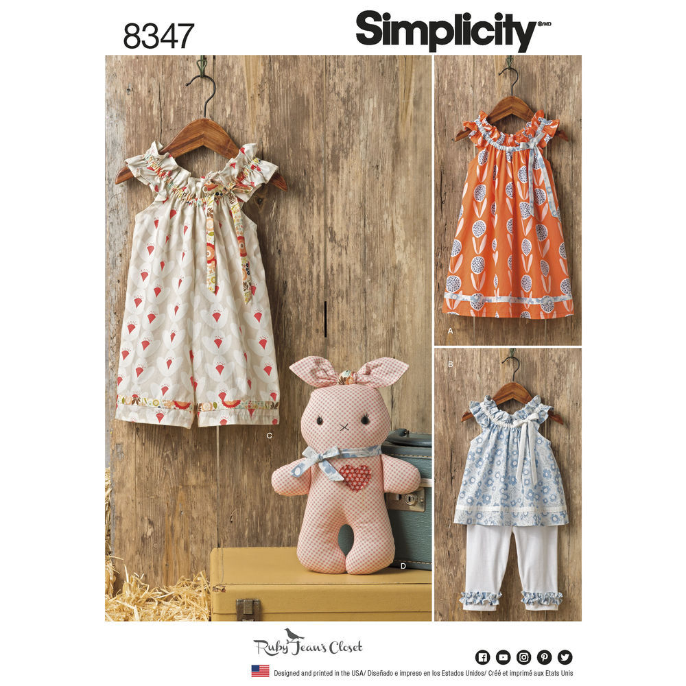 Simplicity SEWING PATTERN 8347 Toddlers Dress,Top, Capris & Toy Bunny