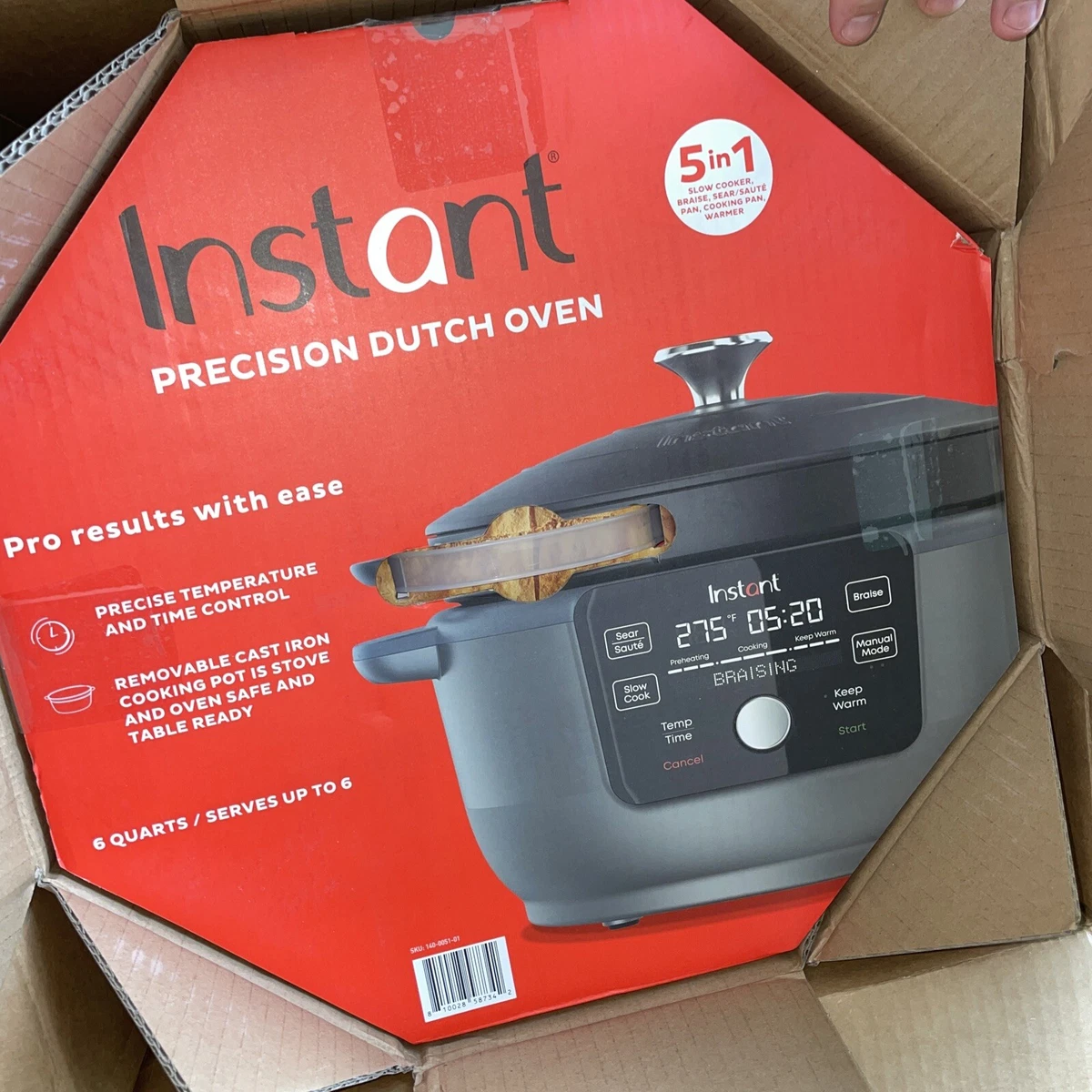 Instant Pot Precision 5-in-1 Electric Dutch Oven Cast Iron Red 140