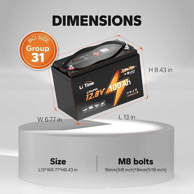 LiTime 12V 100Ah TM LiFePO4 Lithium Battery with Low-Temp