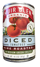 Muir Glen Diced Fire Roasted Canned Tomatoes,W/Medium Green Chilies 12/ 14.5 oz
