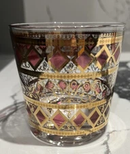 West Virginia Glass Co Rainier Old Fashion Gold Cranberry Diamond Pattern Set 2