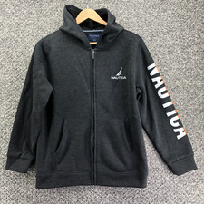 Nautica Hoodie Sweatshirt Gray Boys Sz L 14/16 Full Zip Logo Embroidered Pockets