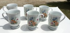 6 BEAUTIFUL WILD FLOWER CHINA BLOSSOM COLLECTION FINE PORCELAIN CHINA CUPS JAPAN