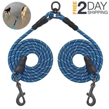 Blue 5 FT Double Dog Leash For Two Large And Medium Dogs No Tangle 360 Swivel