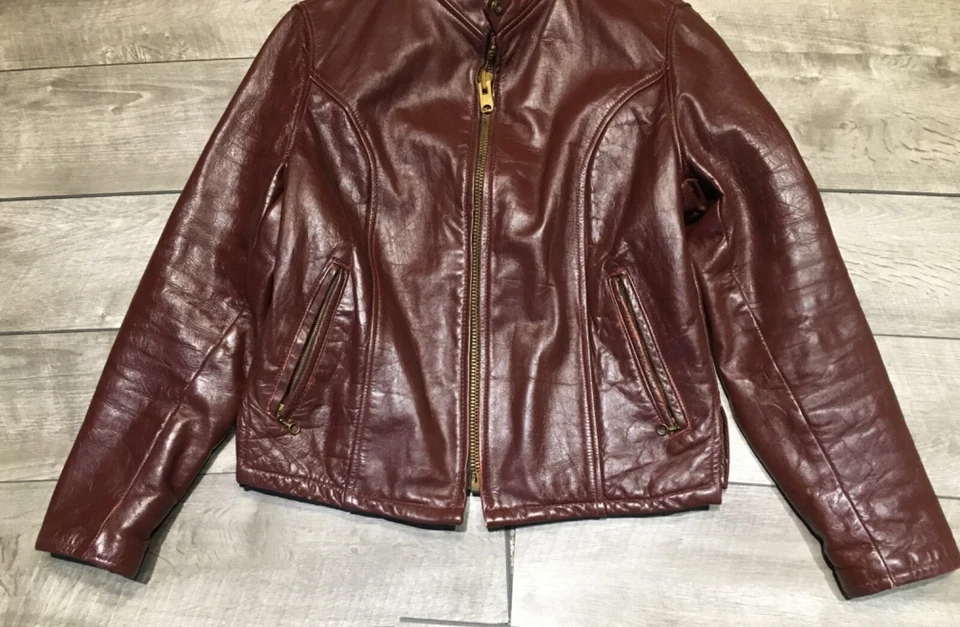 Motorcycle Biker Brown Leather Coat Jacket Cafe Racer Riding Womens Size 18 - Image 3 of 4